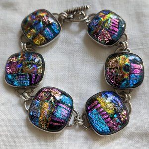 bracelet 7" sterling silver fused glass cabachons